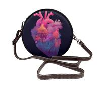 Woshuwo Bolso bandolera redondo de piel con corazón humano con un bosque mágico para mujer