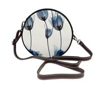 Woshuwo Bolso bandolera redondo de piel con diseño abstracto de tulipanes azules para mujer