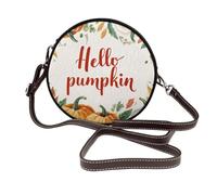 Woshuwo Bolso bandolera redondo de piel con diseño de calabaza de Hello Pumpkin para mujer