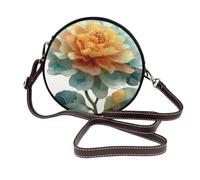 Woshuwo Bolso bandolera redondo de piel con diseño de flores de caléndula para mujer