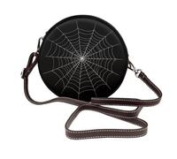 Woshuwo Bolso bandolera redondo de piel con telaraña blanca en negro minimalista para mujer