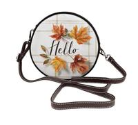 Woshuwo Bolso bandolera redondo de piel con texto en inglés "Fall Leaves Word" para mujer