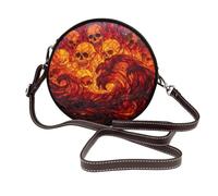 Woshuwo Bolso cruzado redondo de cuero con cristales de colores en forma de remolino de fuego y calaveras para mujer
