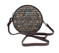 Woshuwo Bolso cruzado redondo de cuero con textura de pared medieval para mujer