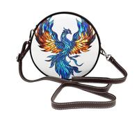 Woshuwo Bolso cruzado redondo de piel con diseño de fénix con diseño de fénix de fuego, color azul ardiente