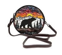 Woshuwo Bolso cruzado redondo de piel con diseño de oso de vidrieras que camina sobre madera