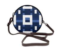 Woshuwo Bolso cruzado redondo de piel con patrón geométrico minimalista azul y blanco para mujer