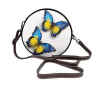 Woshuwo Bolsos cruzados redondos de piel con diseño de mariposas azules amarillas y vibrantes en vuelo para mujer