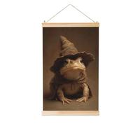 Woshuwo Bonita rana con sombrero de bruja, pintura colgante de lino, arte de pared de lino, obra de arte moderna para decoración de granja, 40 x 60 cm