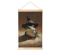 Woshuwo Bonita rana con sombrero de bruja, pintura colgante de lino, arte de pared de lino, obra de arte moderna para decoración de granja, 40 x 60 cm