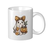 Woshuwo Bonita taza de cerámica con diseño de calabaza fantasma de Halloween, elegante taza de café, taza de agua para el hogar, oficina, 325 ml