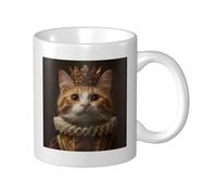 Woshuwo Bonita taza de cerámica con diseño de gato con corona dorada, elegante taza de café, taza de agua para casa y oficina, 325 ml