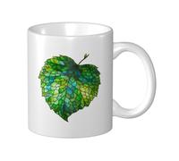 Woshuwo Bonita taza de cerámica con diseño de hoja verde, elegante taza de café, taza de agua para el hogar, oficina, 325 ml