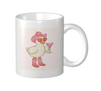 Woshuwo Bonita taza de cerámica con diseño de pato blanco y rosa con sombrero de vaquero, elegante taza de café, taza de agua para casa y oficina, 325 ml