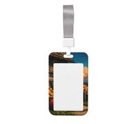 Woshuwo Bonito fantasma en un porche de Halloween con diseño de calabaza deslizante para tarjetas de identificación de plástico duro, protector de etiqueta de nombre para enfermeras y oficina