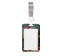 Woshuwo Bonito gallo que lleva un sombrero de Navidad deslizante para tarjetas de identificación de plástico duro, protector de etiqueta de nombre para enfermeras y oficina