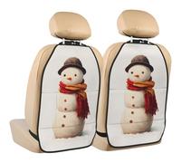 Woshuwo Bonito muñeco de nieve con bufanda roja y sombrero, protectores de patadas para asiento de coche, paquete de 2 alfombrillas con bolsillos de almacenamiento para vehículos para proteger de
