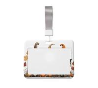 Woshuwo Bonito soporte deslizante de plástico duro para tarjetas de identificación, diseño de tres gnomos con temática otoñal, protector de etiqueta de nombre para enfermeras y oficina