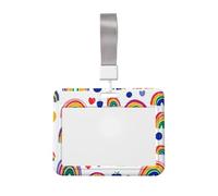 Woshuwo Bonito soporte para tarjetas de identificación de plástico duro con diseño de dibujos animados de arco iris, protector de etiqueta de nombre para enfermeras y oficina