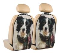 Woshuwo Border Collie clásico con bufanda a cuadros para asiento de coche, 2 unidades con bolsillos de almacenamiento para proteger de la suciedad y arañazos en el barro