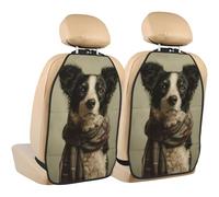 Woshuwo Border Collie - Protectores para el respaldo del asiento del coche con bufanda a cuadros, paquete de 2 alfombrillas con bolsillos de almacenamiento para proteger de la suciedad y arañazos en