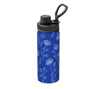 Woshuwo Botanical White Wildflowers On Blue - Botella de agua deportiva de 18 onzas, botellas de agua aisladas de acero inoxidable, a prueba de fugas, termo caliente y frío, taza de viaje para
