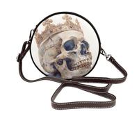 Woshuwo Broken Skull Wearing A Crown - Bolso cruzado redondo de piel para mujer