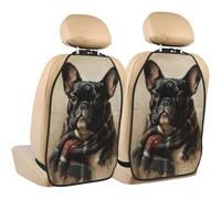 Woshuwo Bulldog francés con bufanda a cuadros para asiento de coche, 2 unidades con bolsillos de almacenamiento para vehículos para proteger de la suciedad y arañazos en el barro