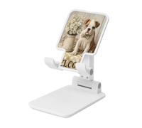 Woshuwo Bulldog Puppy On Porch Margaritas Vintage Plegable Soporte para Teléfono Celular Ajustable Altura Escritorio Portátil Soporte Compatible con Todos los Smartphones Estilo Blanco