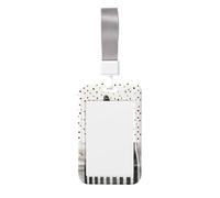 Woshuwo Camino de mesa a rayas blancas y negras con diseño de calabaza naranja, soporte para tarjetas de identificación, funda de plástico duro, protector de etiqueta de nombre para enfermeras y