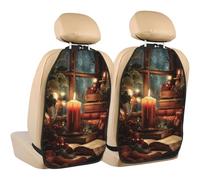 Woshuwo Candle On An Old Book - Protectores para asiento de coche, 2 unidades con bolsillos de almacenamiento para proteger de la suciedad y arañazos en el barro