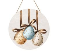 Woshuwo Cartel de bienvenida de madera con diseño de huevos de Pascua y cintas de acuarela, para puerta delantera, 30 cm, redondo, para colgar en la pared, decoración de casa de campo