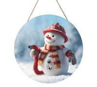 Woshuwo Cartel de bienvenida de madera con diseño de muñeco de nieve vestido como bombero para puerta delantera, 30 cm, redondo, para colgar en la pared, decoración de casa de campo