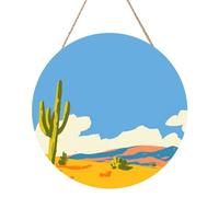 Woshuwo Cartel de bienvenida de madera simple con diseño de cactus con montañas del desierto para puerta delantera, 30 cm, redondo, para colgar en la pared, decoración de granja