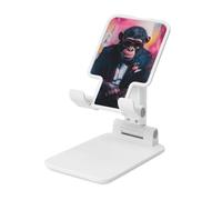 Woshuwo Chimpancé en traje con lentes de sol, soporte plegable para teléfono celular, ángulo ajustable, altura de escritorio, portátil, compatible con todos los teléfonos inteligentes, estilo blanco