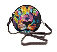 Woshuwo Colorful Street Art - Bolso bandolera redondo de piel para mujer, diseño de cara de león