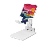 Woshuwo Colorido Collage Art Waves Sunset Japanese Mountain Soporte plegable para teléfono celular, ángulo ajustable, altura de escritorio, portátil, compatible con todos los teléfonos inteligentes