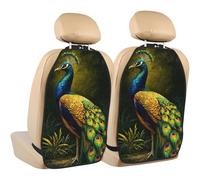 Woshuwo Colorido pavo real en el bosque, protectores de respaldo de asiento de coche, paquete de 2 alfombrillas con bolsillos de almacenamiento para proteger de la suciedad y arañazos en el barro