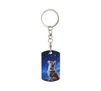 Woshuwo Corgi Under A Starry Night - Llavero rectangular de metal chapado en metal para mujeres y hombres
