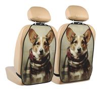 Woshuwo Corgie - Protector de asiento de coche con bufanda a cuadros, paquete de 2 alfombrillas con bolsillos de almacenamiento para proteger de la suciedad y arañazos en el barro