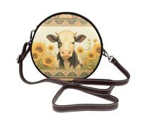 Woshuwo Cow In The Field Of Sunflowers - Bolso cruzado redondo de piel para mujer