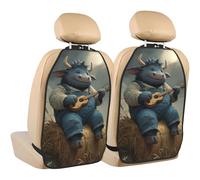 Woshuwo Cute Little Bull Play The Guitar Car Seat Back Kick Protectors, paquete de 2 alfombrillas con bolsillos de almacenamiento para vehículos para proteger de la suciedad y arañazos en el barro