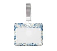 Woshuwo Delicados motivos florales azules sobre blanco deslizante para tarjetas de identificación de plástico duro, protector de etiqueta de nombre para enfermeras y oficina