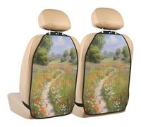 Woshuwo Dirty Path Fields Of Poppies Daisies - Protectores para asiento de coche, 2 unidades con bolsillos de almacenamiento para vehículos para proteger de la suciedad, el barro y los arañazos