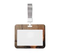 Woshuwo Dos fantasmas blancos de pie sobre puente de madera viejo, soporte deslizante para tarjetas de identificación, funda de plástico duro para tarjetas de trabajo, protector de nombre para