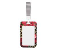 Woshuwo Dos grandes cerezas rojas sobre estampado de leopardo deslizante para tarjetas de identificación de plástico duro para tarjetas de trabajo, protector de nombre para enfermeras y oficina