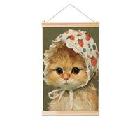 Woshuwo Encantador gato en un capó vintage de lino, pintura colgante de lino, arte de pared para el hogar, obra de arte moderna, decoración de granja, 40 x 60 cm