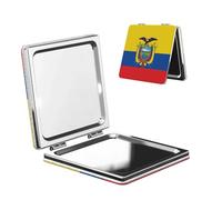Woshuwo Espejo de maquillaje de viaje con bandera de Ecuador de doble cara, de piel sintética, portátil, compacto, espejo de aumento