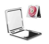 Woshuwo Espejo de maquillaje de viaje con bola de billar rosa número 8, de doble cara, de piel sintética, portátil, compacto, de bolsillo, con lupa