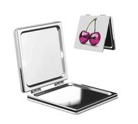 Woshuwo Espejo de maquillaje de viaje con diseño de bola de discoteca rosa de doble cara, de piel sintética, portátil, compacto, con lupa